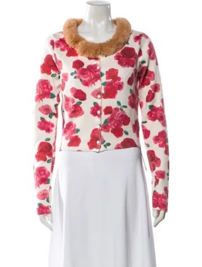 Pre-owned For Love & Lemons Floral Print Crew Neck Sweater W/ Tags In Neutral