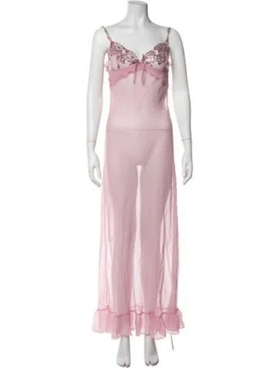 Pre-owned For Love & Lemons Floral Print Crystal Embellishments Pajamas In Pink