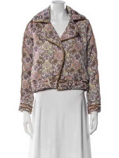 Pre-owned For Love & Lemons Floral Print Evening Jacket In White