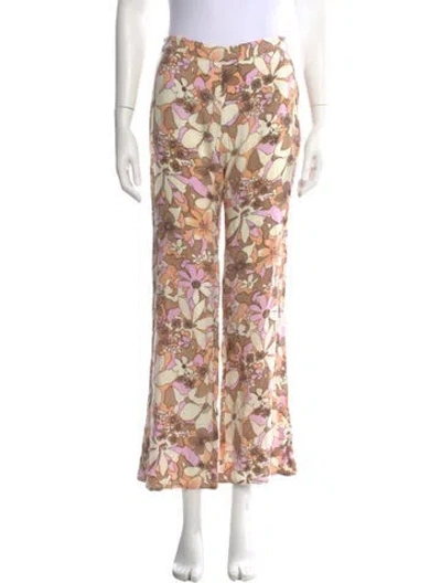 Pre-owned For Love & Lemons Floral Print Flared Pants In Neutrals/orange/pink