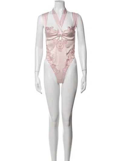 Pre-owned For Love & Lemons Floral Print Halterneck Bodysuit In Pink