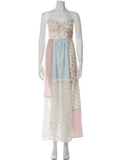 Pre-owned For Love & Lemons Floral Print Long Dress In Green