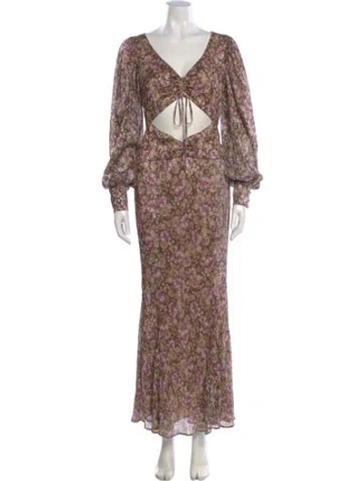 Pre-owned For Love & Lemons Floral Print Long Dress In Neutral