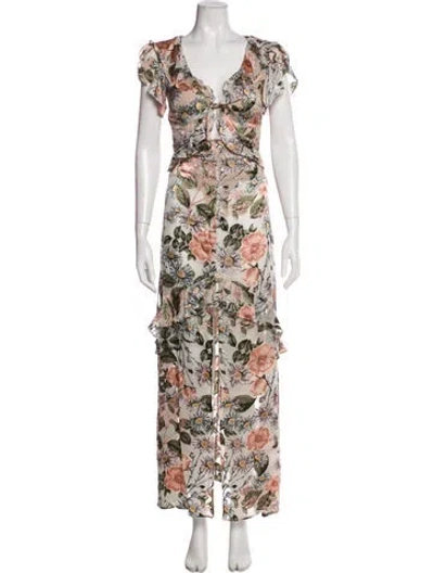 Pre-owned For Love & Lemons Floral Print Long Dress In Neutral