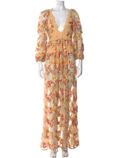 Pre-owned For Love & Lemons Floral Print Long Dress In Orange