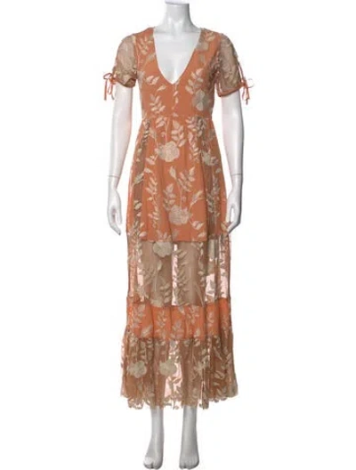 Pre-owned For Love & Lemons Floral Print Long Dress In Orange