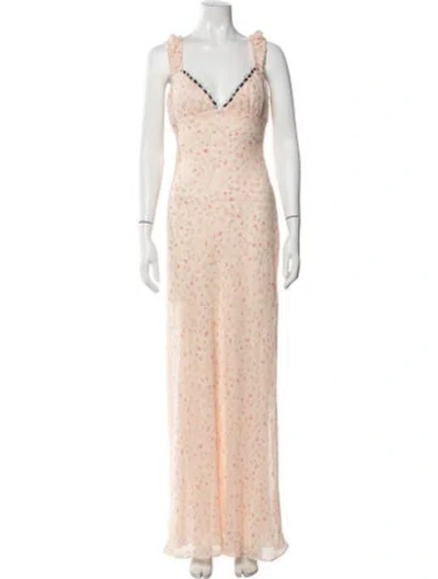 Pre-owned For Love & Lemons Floral Print Long Dress In Orange