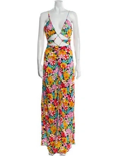 Pre-owned For Love & Lemons Floral Print Long Dress In Pink