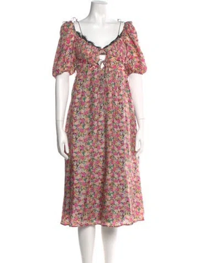 Pre-owned For Love & Lemons Floral Print Long Dress In Pink