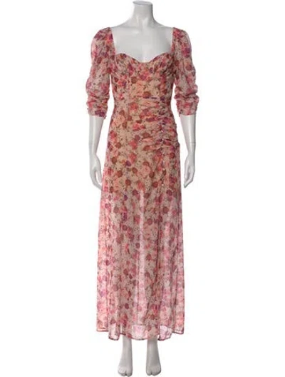 Pre-owned For Love & Lemons Floral Print Long Dress In Pink