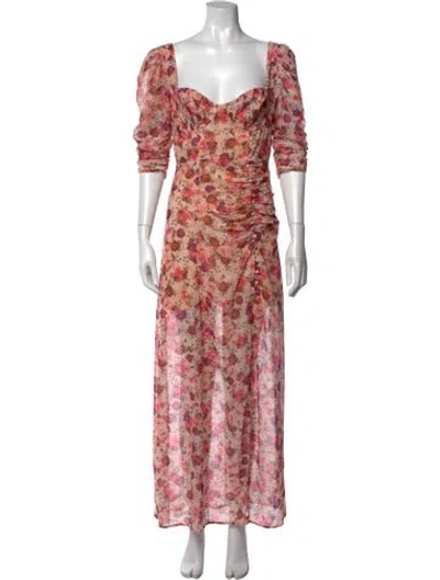 Pre-owned For Love & Lemons Floral Print Long Dress In Pink