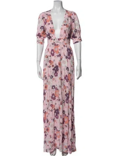 Pre-owned For Love & Lemons Floral Print Long Dress In Pink