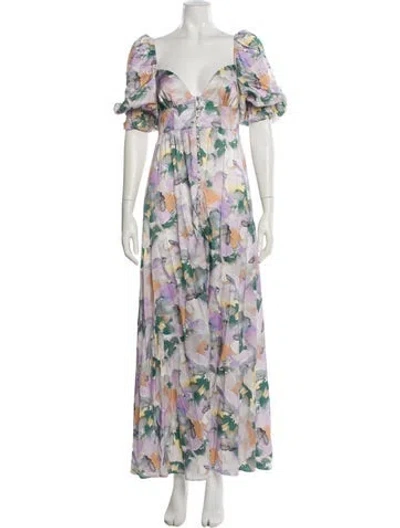 Pre-owned For Love & Lemons Floral Print Long Dress In Purple