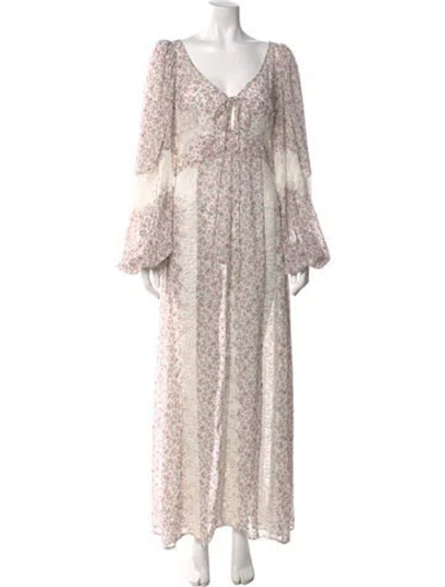 Pre-owned For Love & Lemons Floral Print Long Dress In Purple