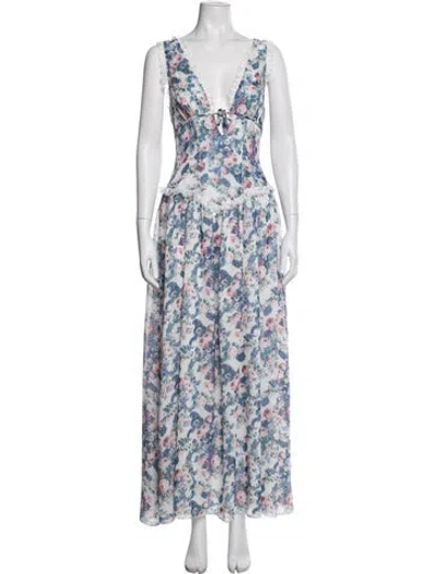 Pre-owned For Love & Lemons Floral Print Long Dress W/ Tags In Multicolor