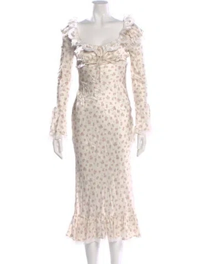 Pre-owned For Love & Lemons Floral Print Long Dress W/ Tags In Neutral