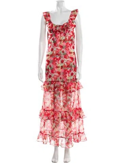 Pre-owned For Love & Lemons Floral Print Long Dress W/ Tags In Pink