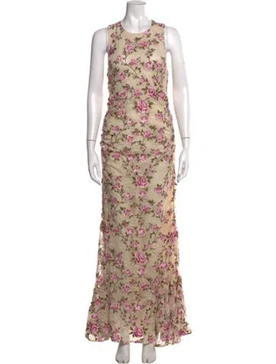 Pre-owned For Love & Lemons Floral Print Long Dress W/ Tags In Pink