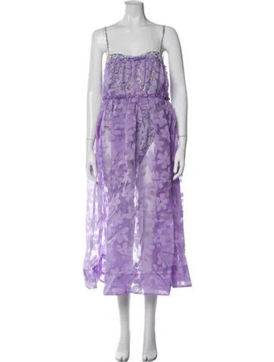 Pre-owned For Love & Lemons Floral Print Long Dress W/ Tags In Purple