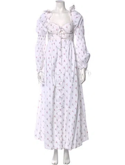 Pre-owned For Love & Lemons Floral Print Long Dress In White