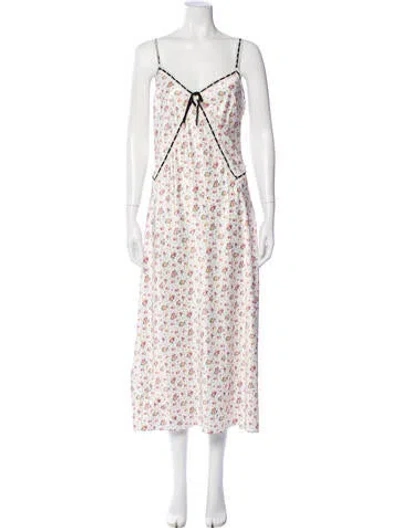 Pre-owned For Love & Lemons Floral Print Long Dress In White