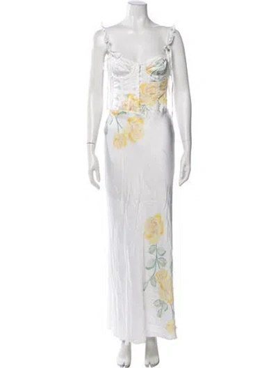 Pre-owned For Love & Lemons Floral Print Long Dress In White