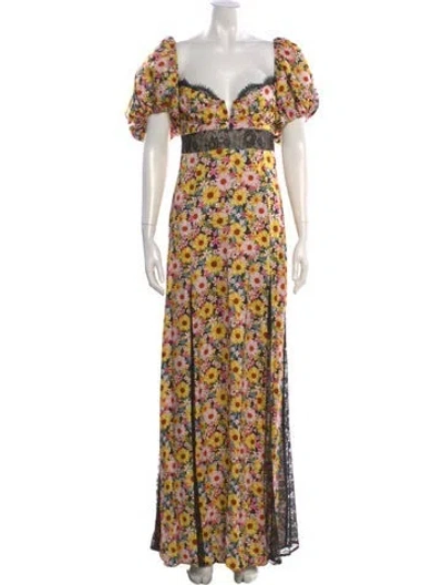Pre-owned For Love & Lemons Floral Print Long Dress In Yellow