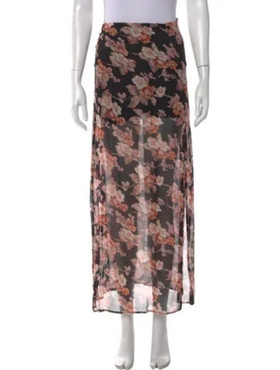 Pre-owned For Love & Lemons Floral Print Long Skirt In Black