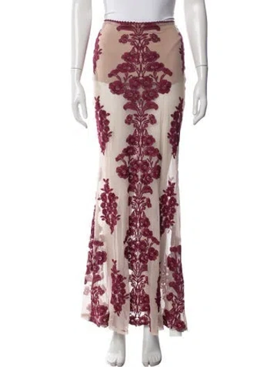 Pre-owned For Love & Lemons Floral Print Long Skirt In Burgundy
