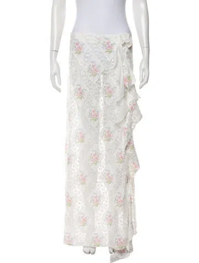 Pre-owned For Love & Lemons Floral Print Long Skirt W/ Tags In Green