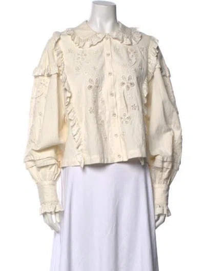 Pre-owned For Love & Lemons Floral Print Long Sleeve Blouse In Neutral