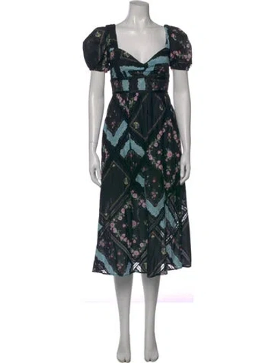 Pre-owned For Love & Lemons Floral Print Midi Length Dress In Black
