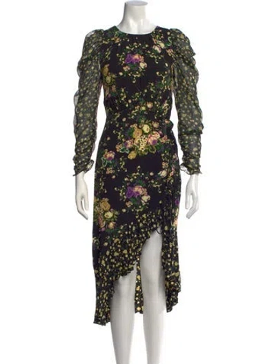 Pre-owned For Love & Lemons Floral Print Midi Length Dress In Black