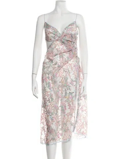 Pre-owned For Love & Lemons Floral Print Midi Length Dress In Blue