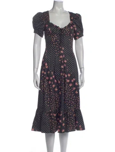 Pre-owned For Love & Lemons Floral Print Midi Length Dress In Blue