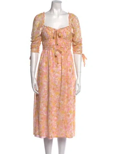 Pre-owned For Love & Lemons Floral Print Midi Length Dress In Neutral