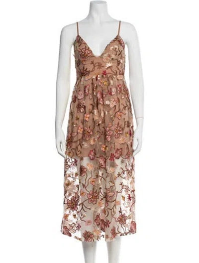 Pre-owned For Love & Lemons Floral Print Midi Length Dress In Neutral