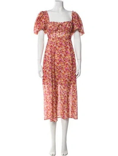Pre-owned For Love & Lemons Floral Print Midi Length Dress In Pink