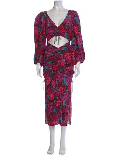 Pre-owned For Love & Lemons Floral Print Midi Length Dress In Pink