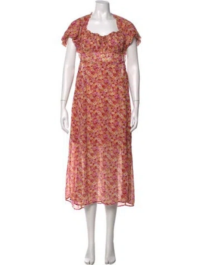 Pre-owned For Love & Lemons Floral Print Midi Length Dress In Pink