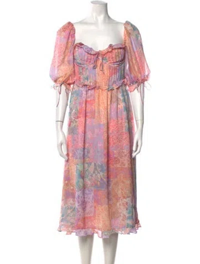 Pre-owned For Love & Lemons Floral Print Midi Length Dress In Pink