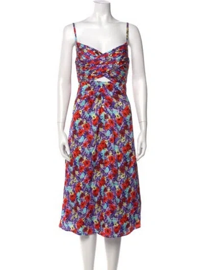 Pre-owned For Love & Lemons Floral Print Midi Length Dress In Purple