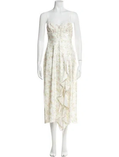 Pre-owned For Love & Lemons Floral Print Midi Length Dress W/ Tags In White