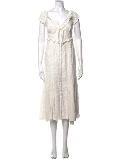 Pre-owned For Love & Lemons Floral Print Midi Length Dress In White