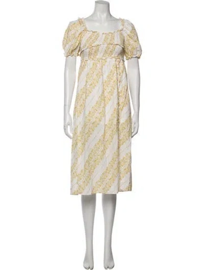 Pre-owned For Love & Lemons Floral Print Midi Length Dress In Yellow