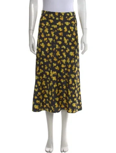 Pre-owned For Love & Lemons Floral Print Midi Length Skirt In Black