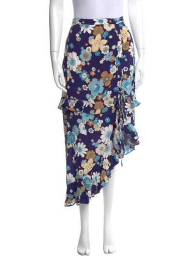 Pre-owned For Love & Lemons Floral Print Midi Length Skirt In Blue