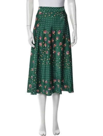 Pre-owned For Love & Lemons Floral Print Midi Length Skirt In Green