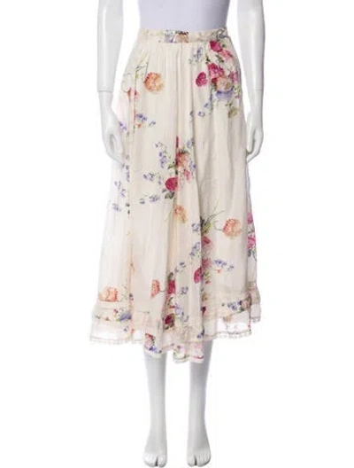 Pre-owned For Love & Lemons Floral Print Midi Length Skirt In Neutral