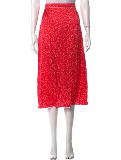 Pre-owned For Love & Lemons Floral Print Midi Length Skirt In Red